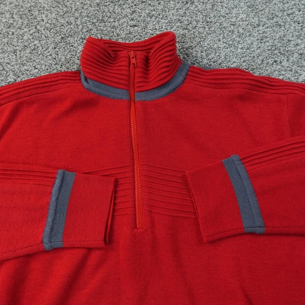 VTG Wool Blend Sweater Mens L Red 1/4 Zip Mock Neck Pullover Outdoor Hiking Warm